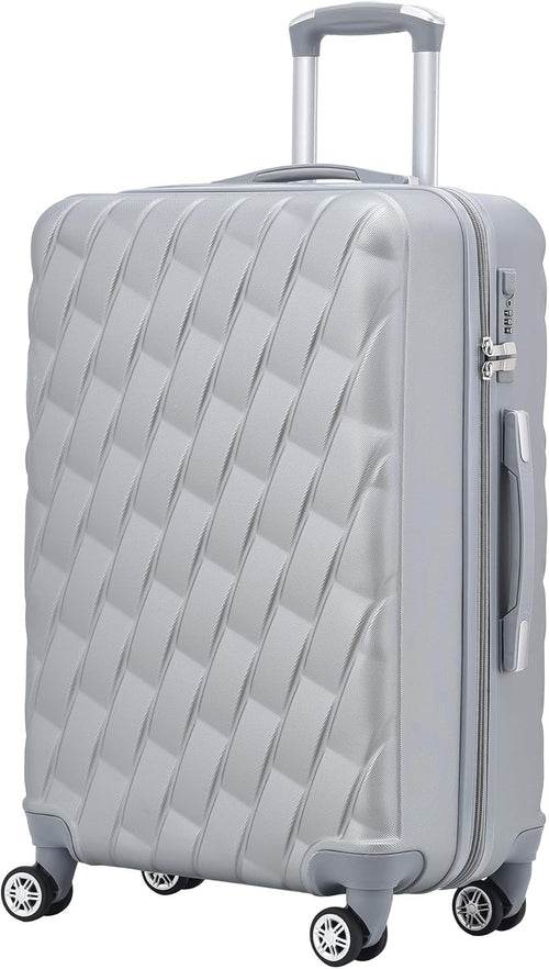 20 Inch Cabin Carry On Hard Shell Suitcase 4 Dual Spinner Wheels Lock Silver