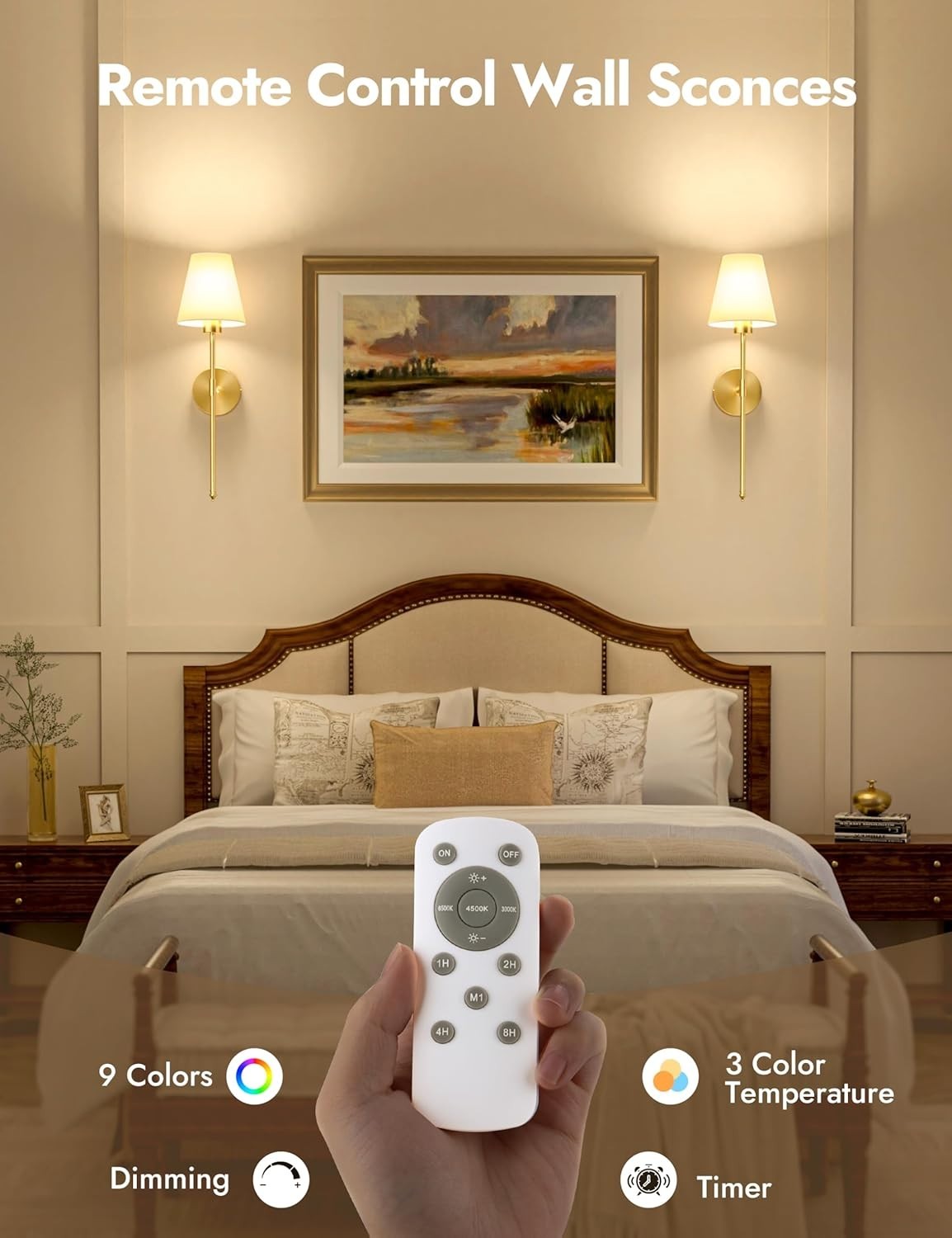 Wireless Rechargeable Wall Sconce Lights 5200mAh Battery Dimmer RGB