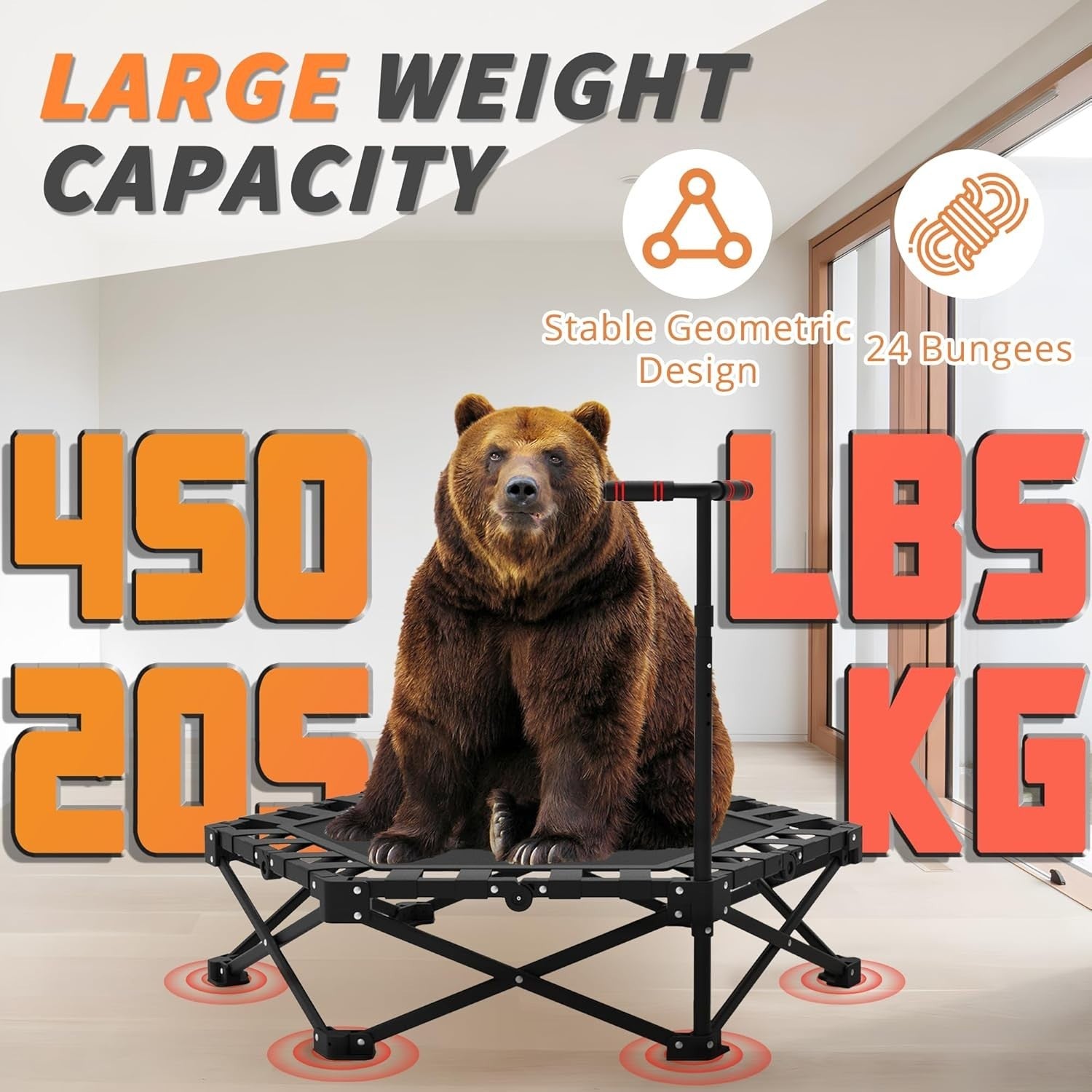 42” Foldable Fitness Trampoline Indoor Rebounder w Adjustable Handle 450lbs