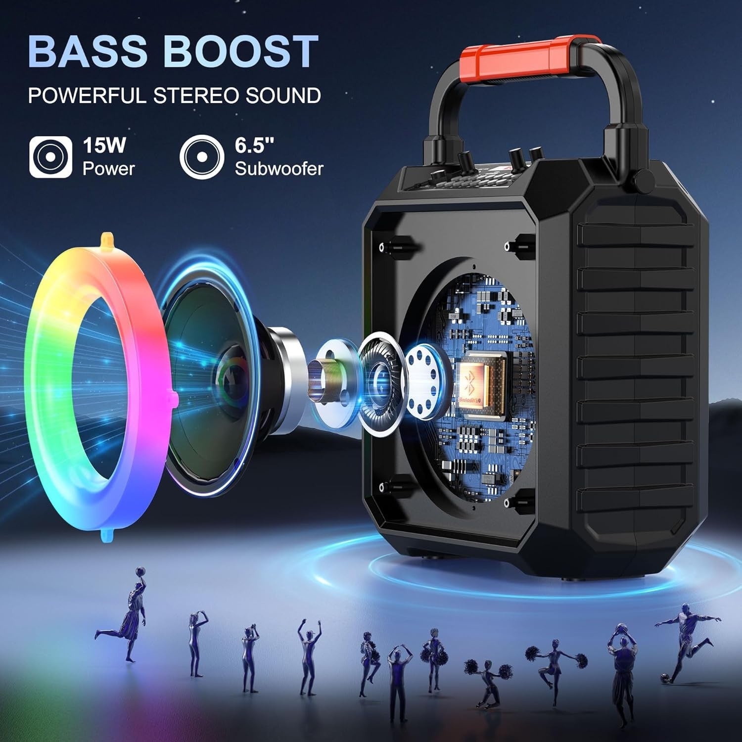 Karaoke Machine with 2 Wireless Mics Bluetooth DJ Lights Speaker