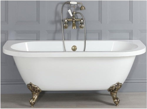 White Double Ended Back to Wall Bath 1685x780mm Gold Ball Claw Feet
