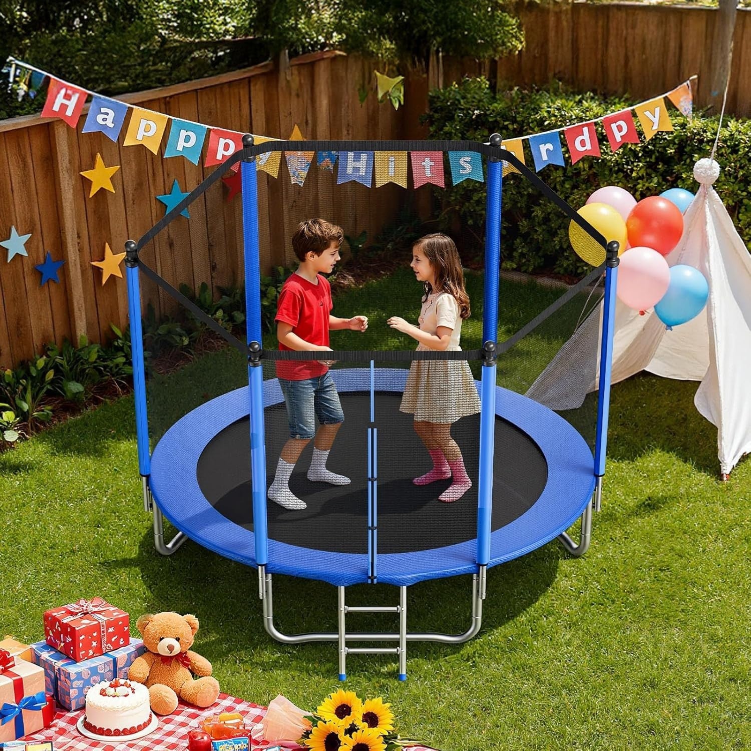 8FT Outdoor Trampoline with Safety Enclosure Heavy Duty 265LB