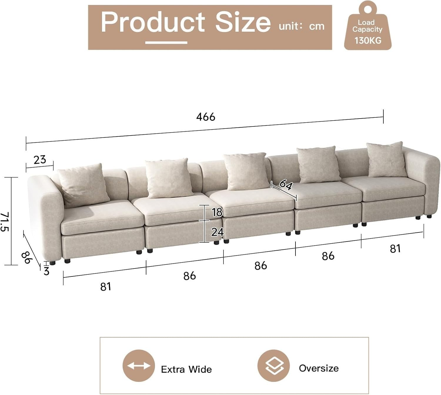 Oversized 5 Seater L-Shape Sectional Sofa Velvet Couch with Sleeper Ottoman