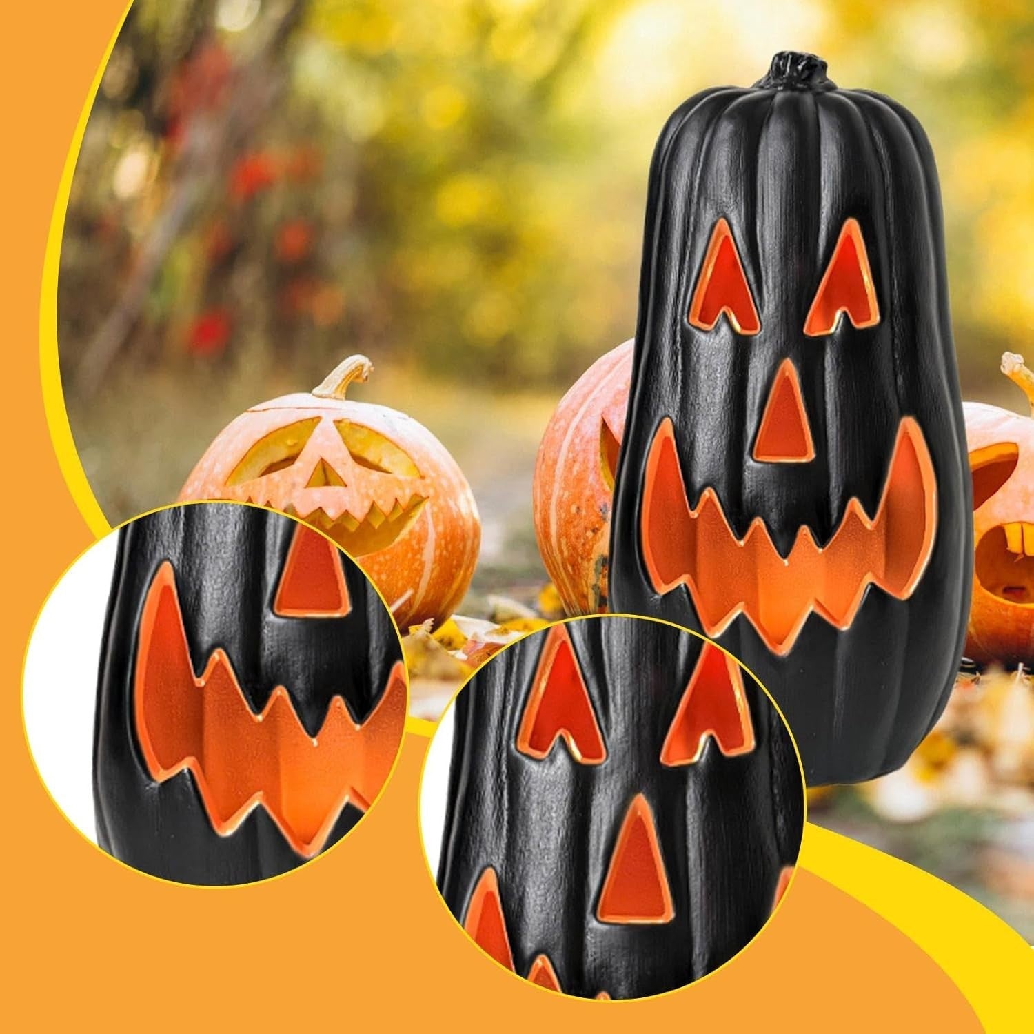 Halloween Pumpkin LED Lantern w/ Timer – Black Energy-Saving Decor