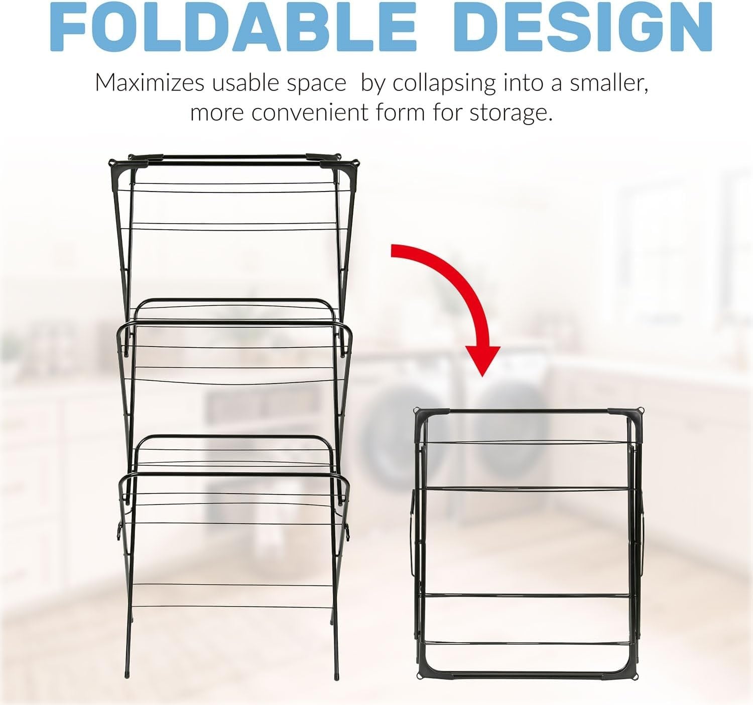 3 Tier Clothes Airer Folding Drying Rack Heavy Duty with Hanger Hooks Indoor