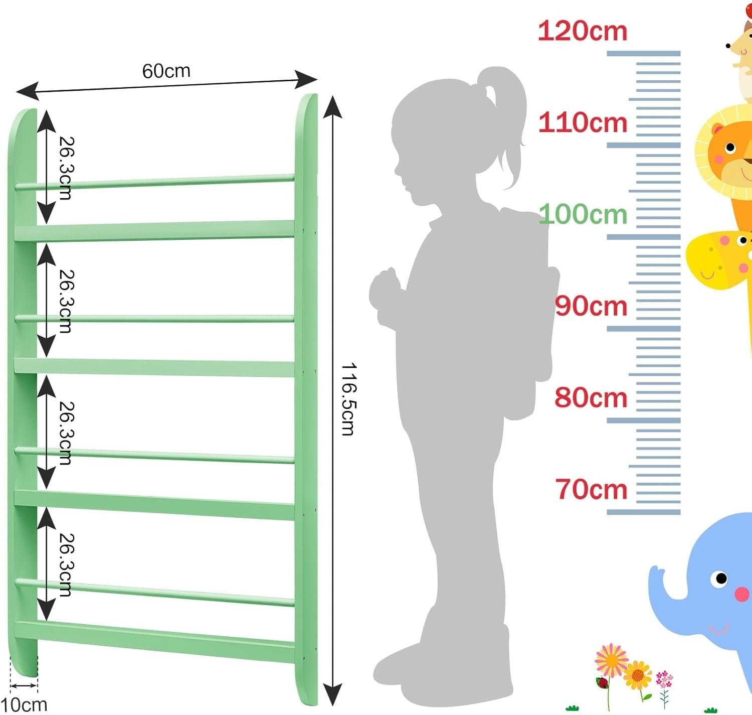 Modern 4-Tier Kids Bookshelf Wooden Storage Rack Trapezium 117x60x4.5cm