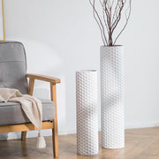 White Tall Floor Vase Set of 2 Metal Standing Vases Modern Home Decor