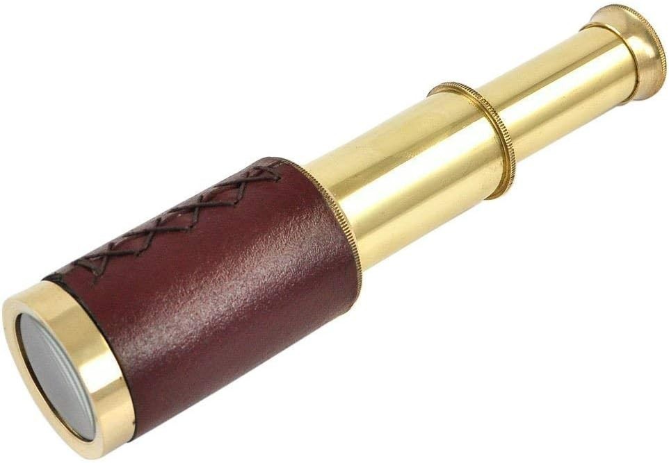 6" Brass Handheld Spyglass Telescope with Wooden Box Collectible