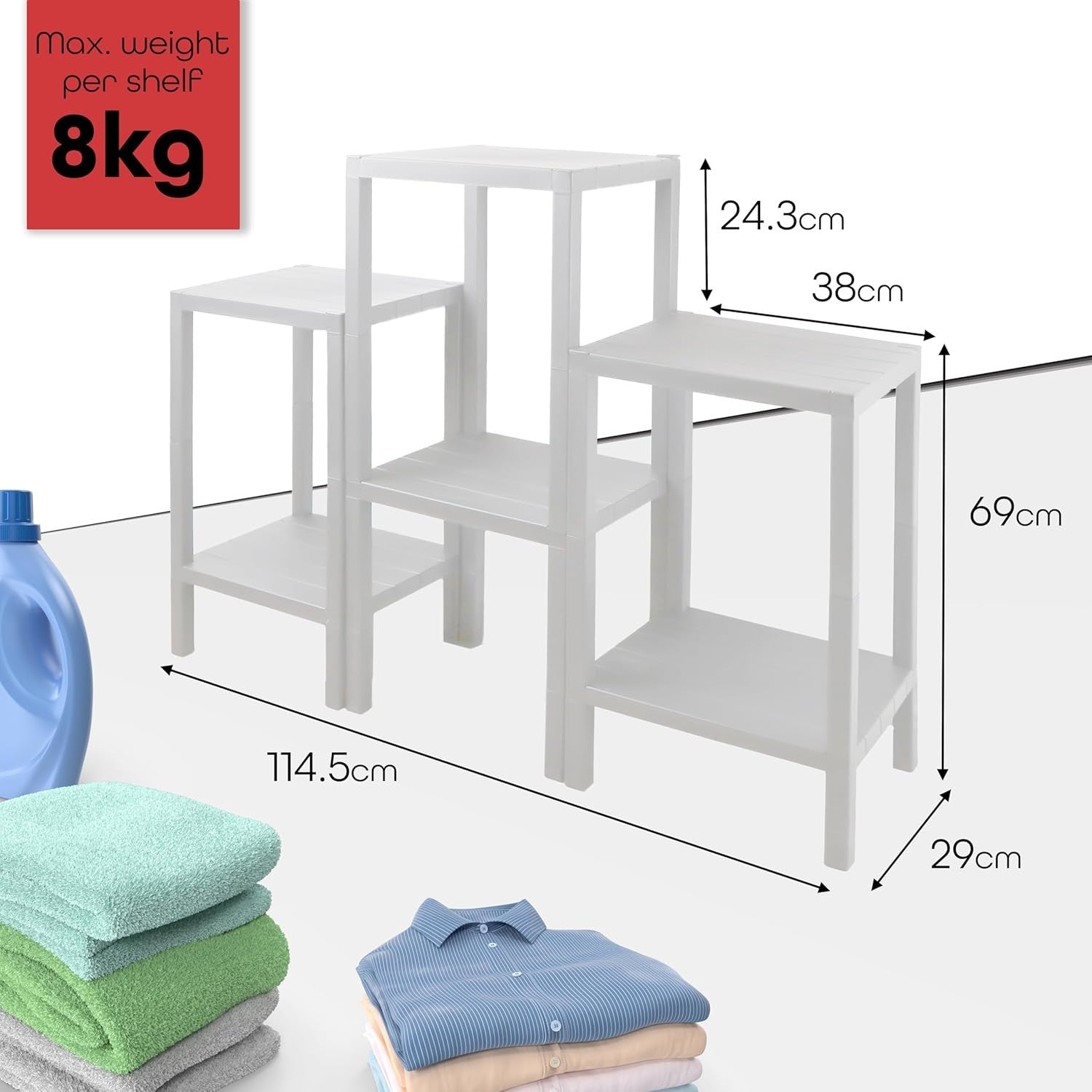 6 Tier White Side End Table – Sturdy Storage Shelf for Narrow Spaces