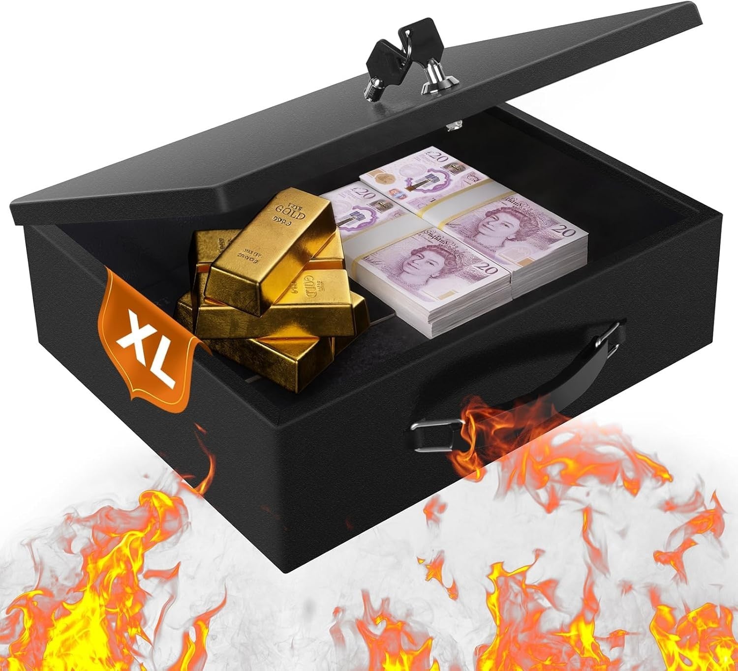 Fireproof Document Box Key Lock A4 File Cash Passport Storage Chest
