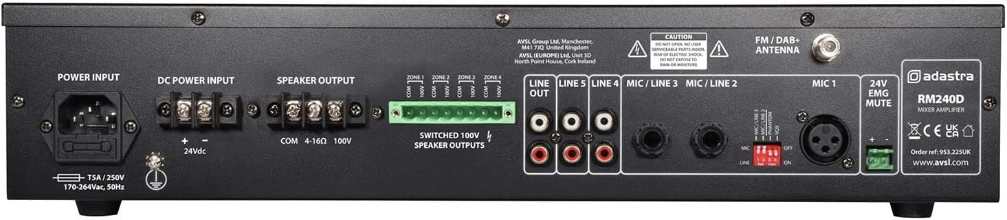 240W 100V Mixer Amplifier DAB+ Bluetooth USB SD PA System
