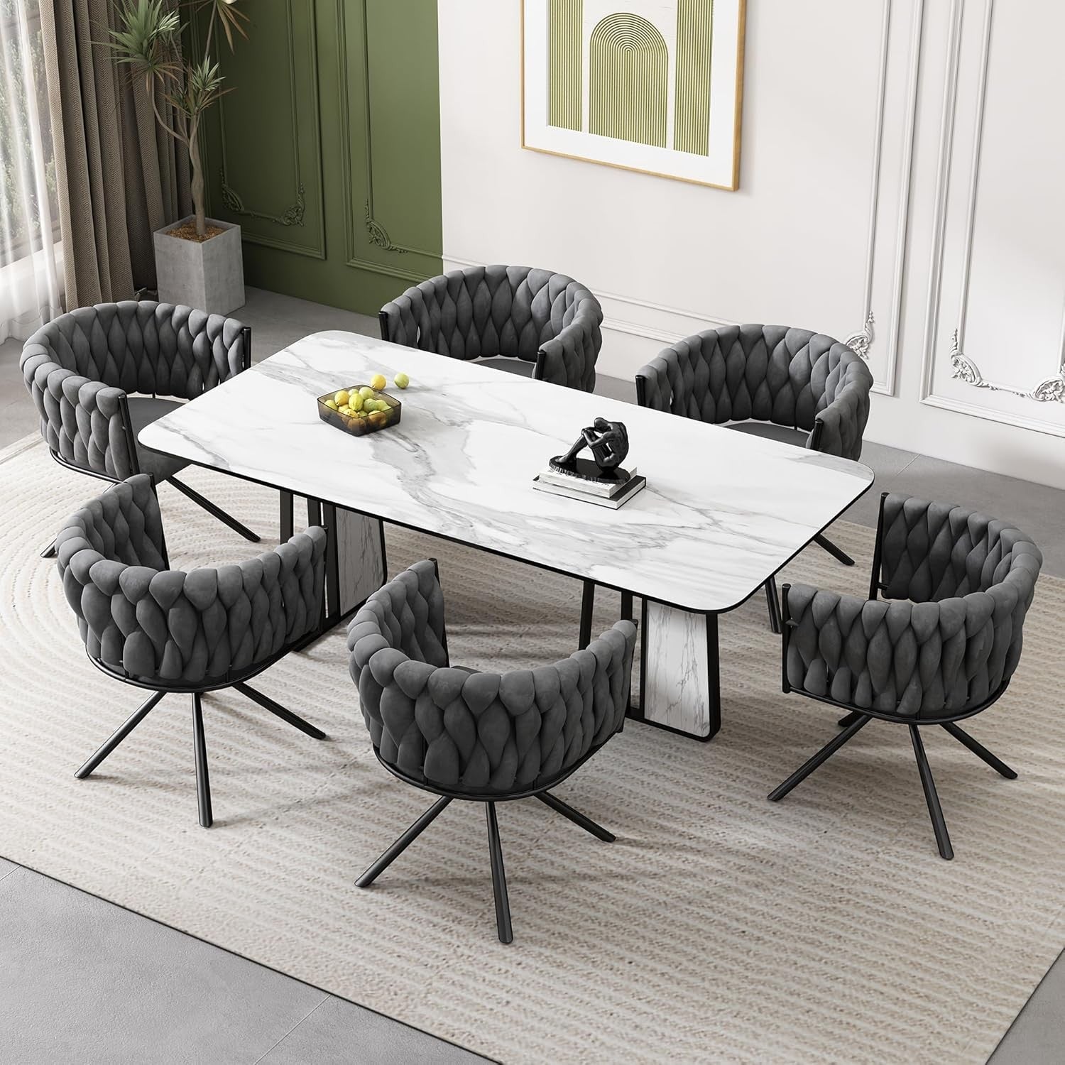 Grey Velvet Swivel Dining Chair 360° Luxury Kitchen Accent Seat