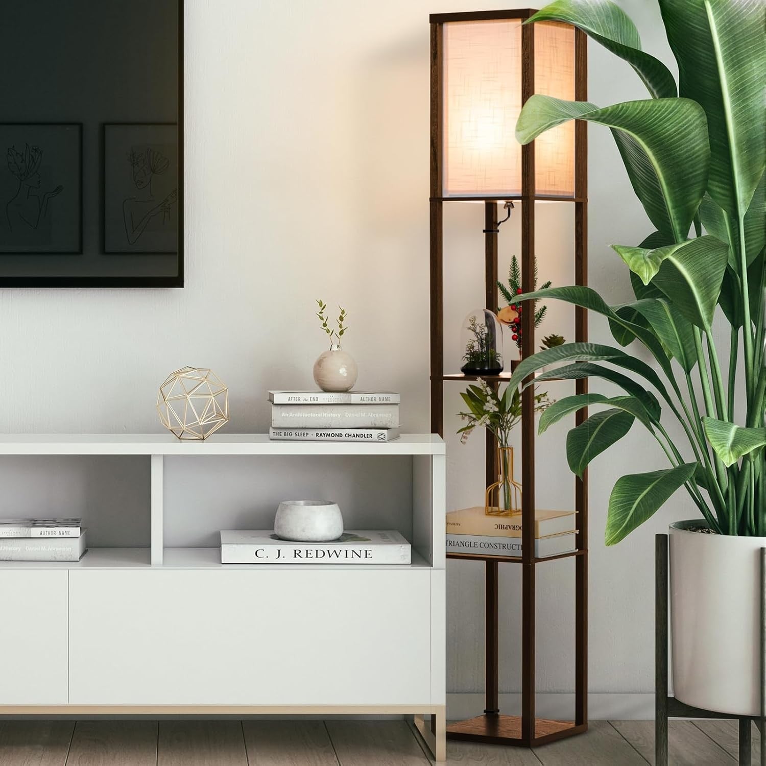 Floor Lamp with Shelves 3 Tier Modern LED Standing Lamp Storage Unit
