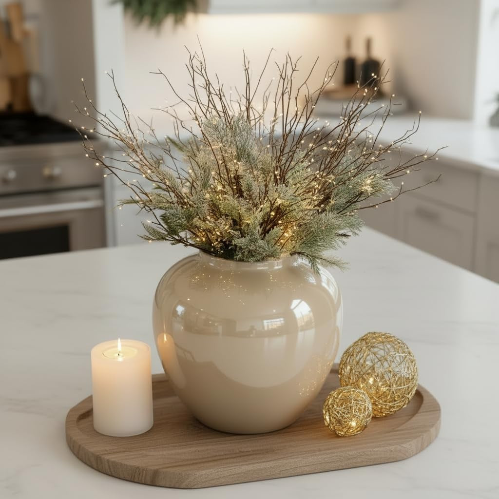 Cream Ceramic Flower Vase 20cm Round Minimalist Modern Home Décor