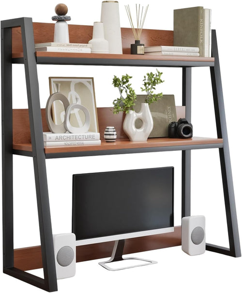 75cm Desktop Hutch 2-Tier Ladder Shelf Organizer Rack Wooden Display Brown