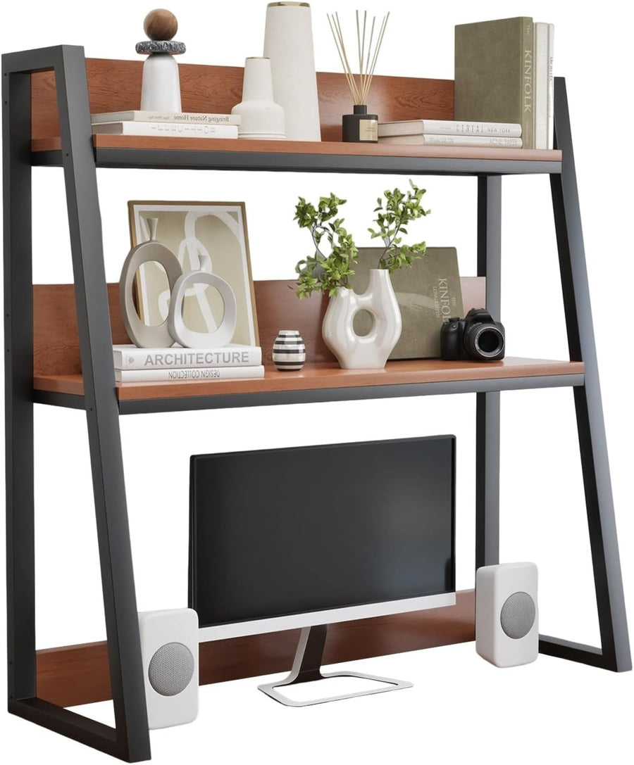 75cm Desktop Hutch 2-Tier Ladder Shelf Organizer Rack Wooden Display Brown