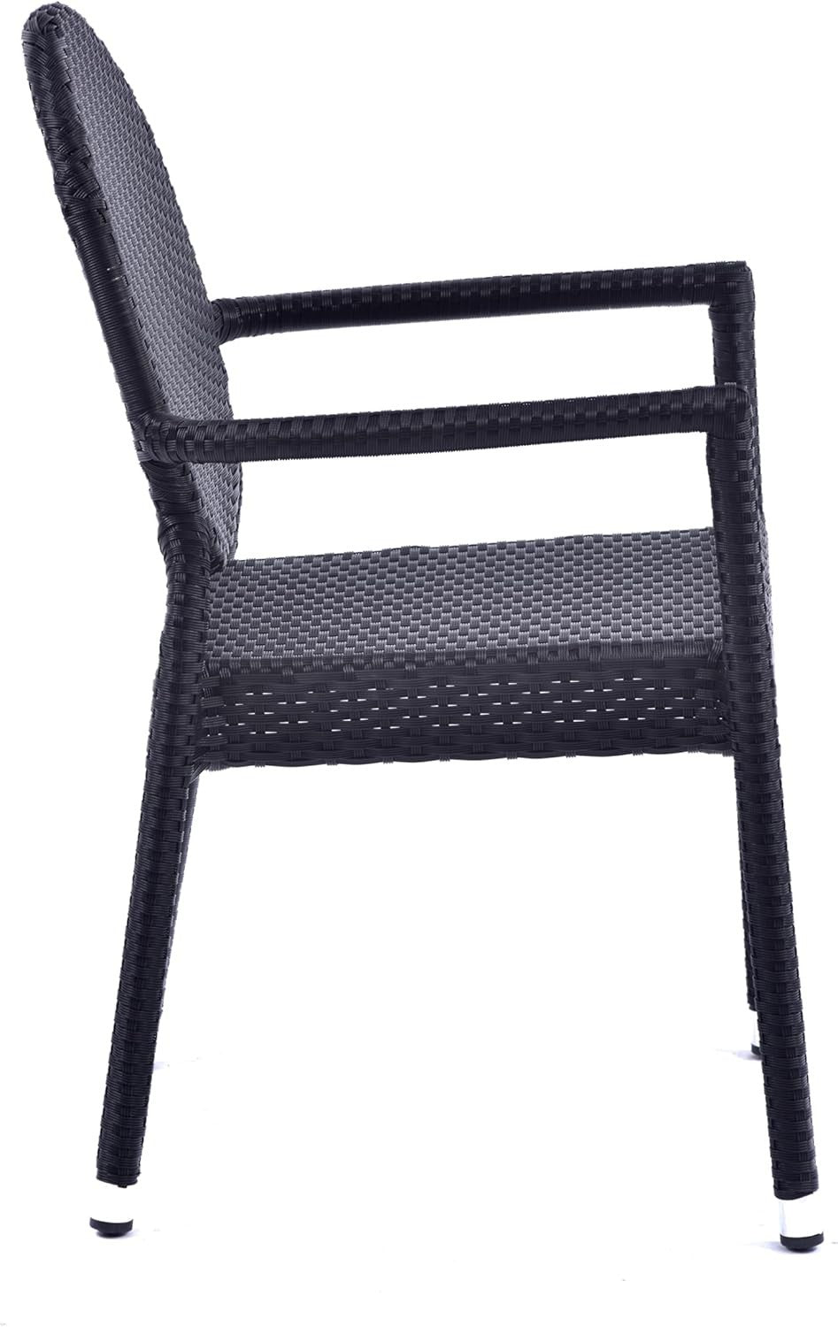 Black Rattan Armchair Stackable Round Back Garden Patio Dining Chair