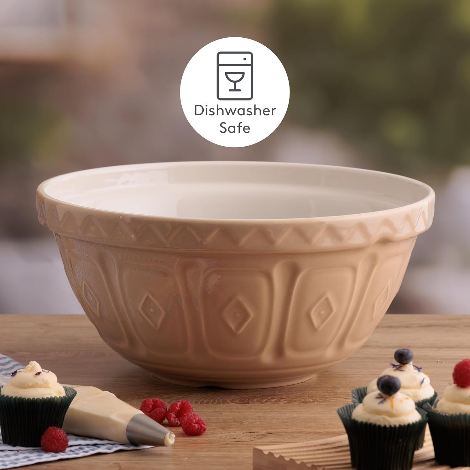 4.5L Ceramic Mixing Bowl 29cm Embossed Woodland Design Grey