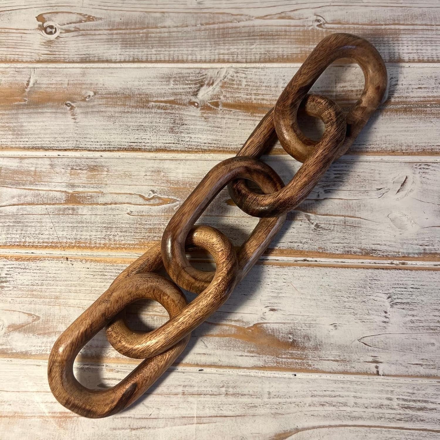 Rustic Wooden 5-Link Chain Ornament | 40cm Decorative Sculpture | Shelf & Table
