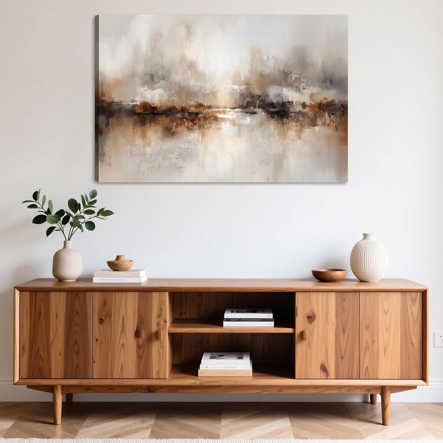 Beige Abstract Wall Art Canvas Framed Neutral Modern Minimalist 59x39cm