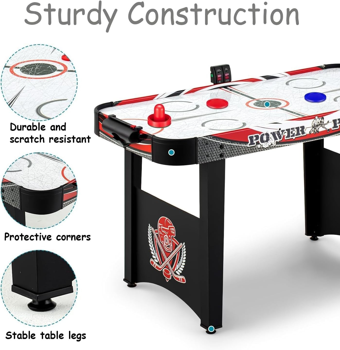 48in Air Hockey Table LED Scoring Powerful Motor Indoor Game Set
