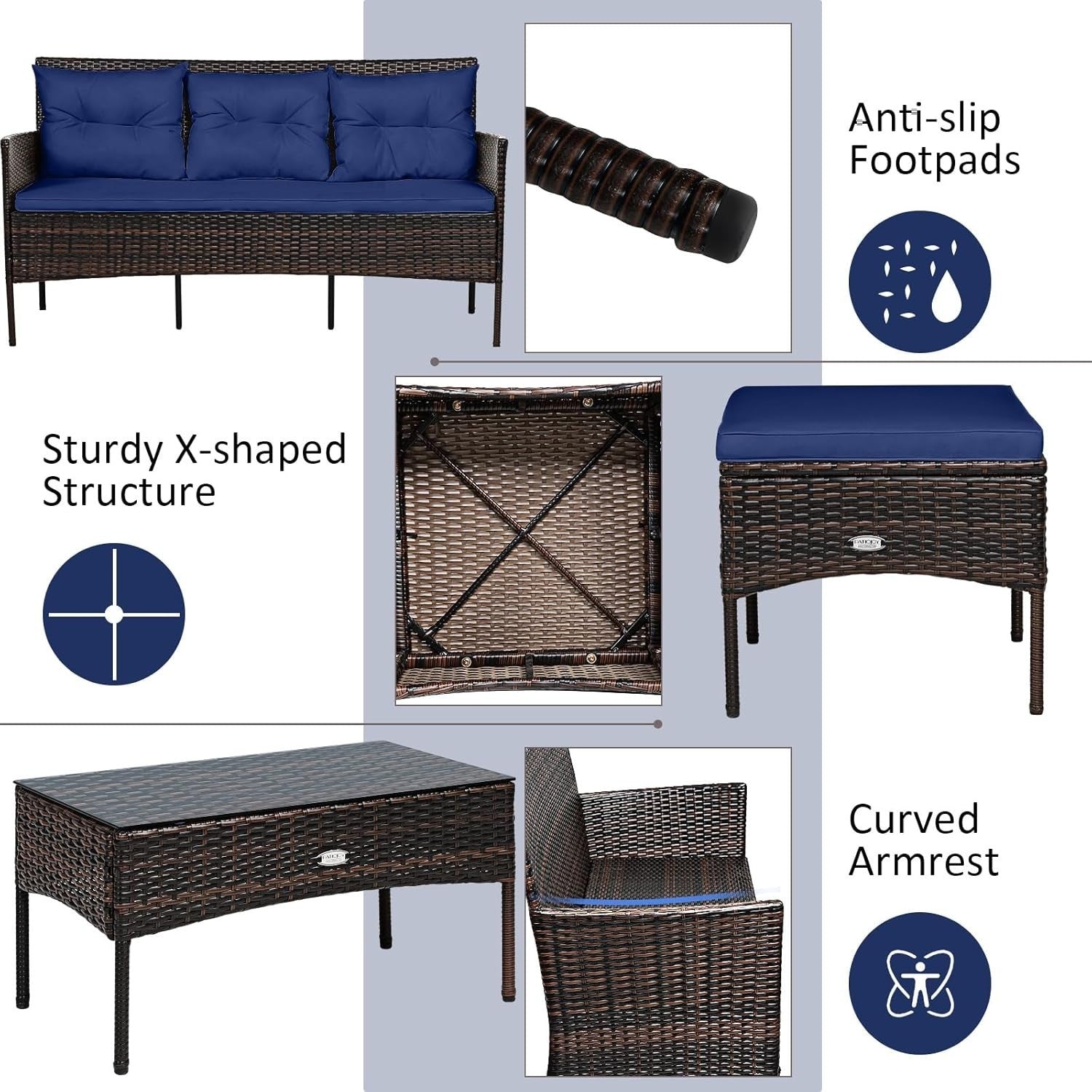 4 Seater Rattan Garden Sofa Set Corner Lounge Table Stool Cushioned