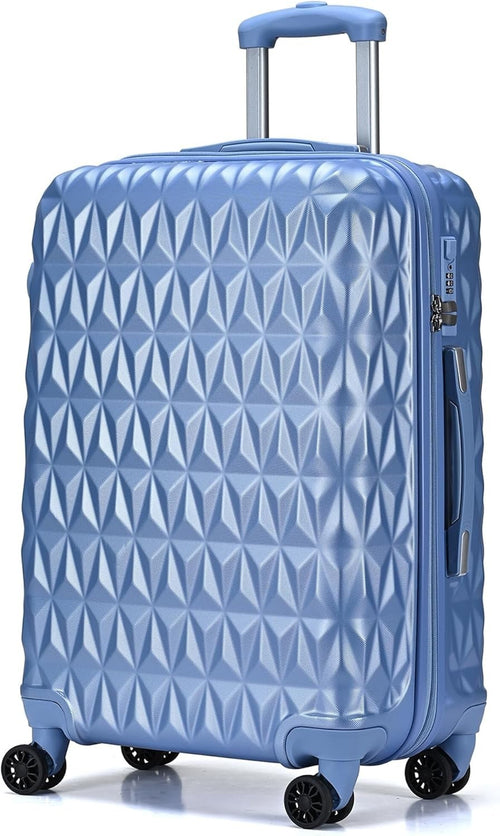 24 Inch Medium ABS Hard Shell Suitcase 4 Spinner Wheels Lock Ice Blue