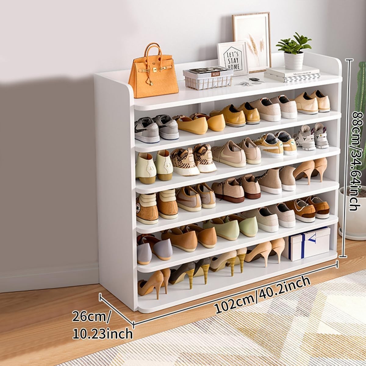 6-Layer Shoe Cabinet, 102x26x88 cm White, Large Capacity Storage Rack