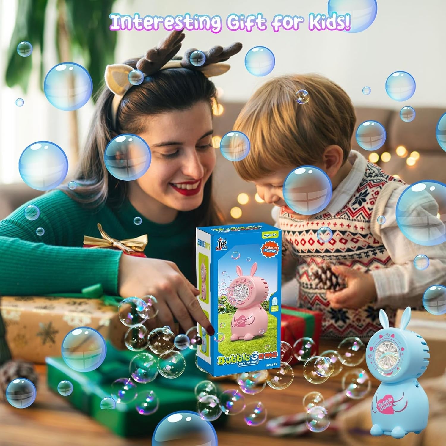 Easter Bunny Bubble Machine Kids Toy 8 Hole LED Portable Blue