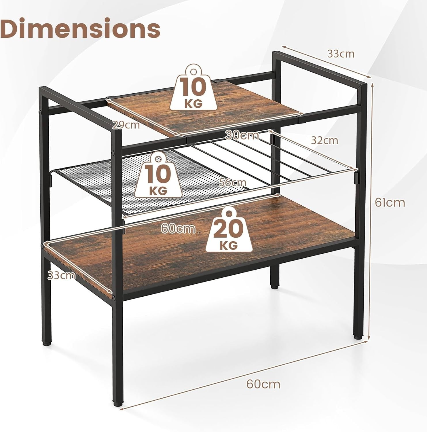 3-Tier Industrial Side Table with Removable Top & Mesh Shelf, Sturdy Metal Frame