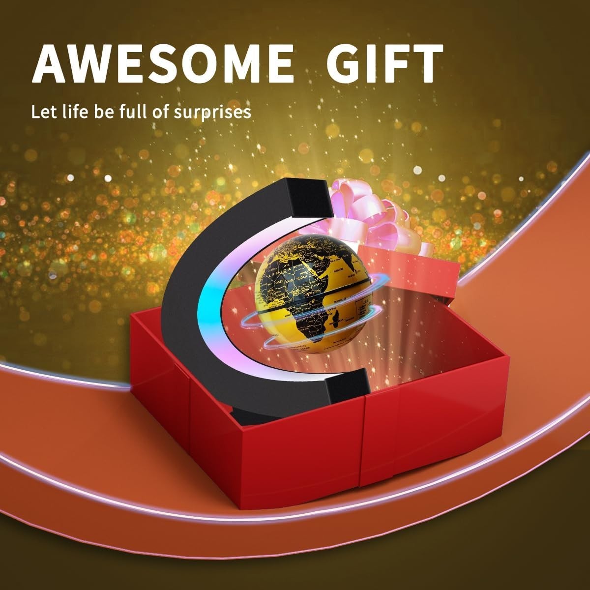 Magnetic Levitating Globe Golden LED Floating Desk Tech Gadget Lamp