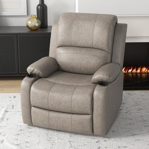 Microfibre Recliner Armchair w/ Cup Holders – Manual Chair w/ Leg Rest Brown