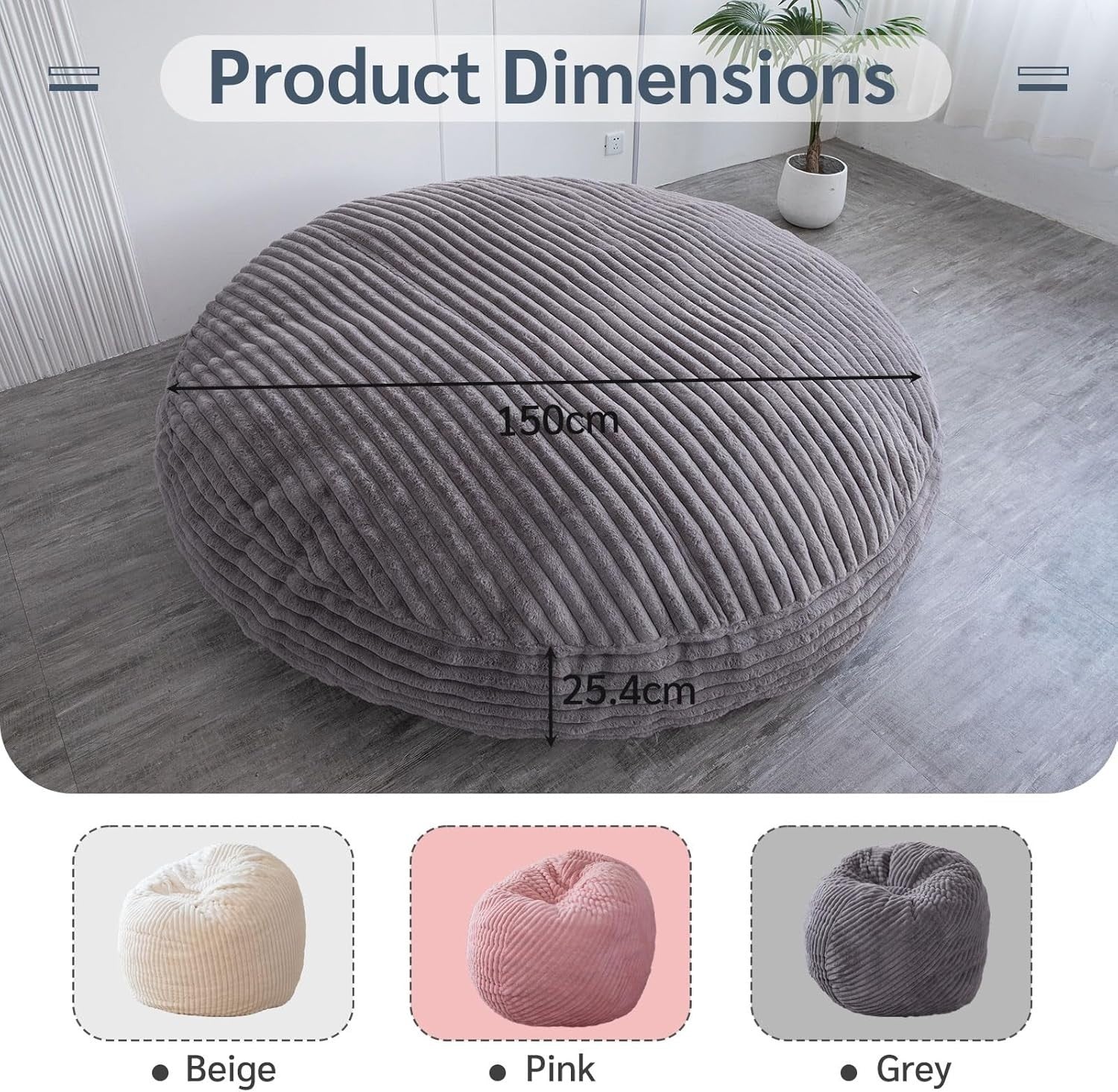 Giant Faux Fur Bean Bag Sofa Chair Bed Grey Adults Couples Lounge Seat