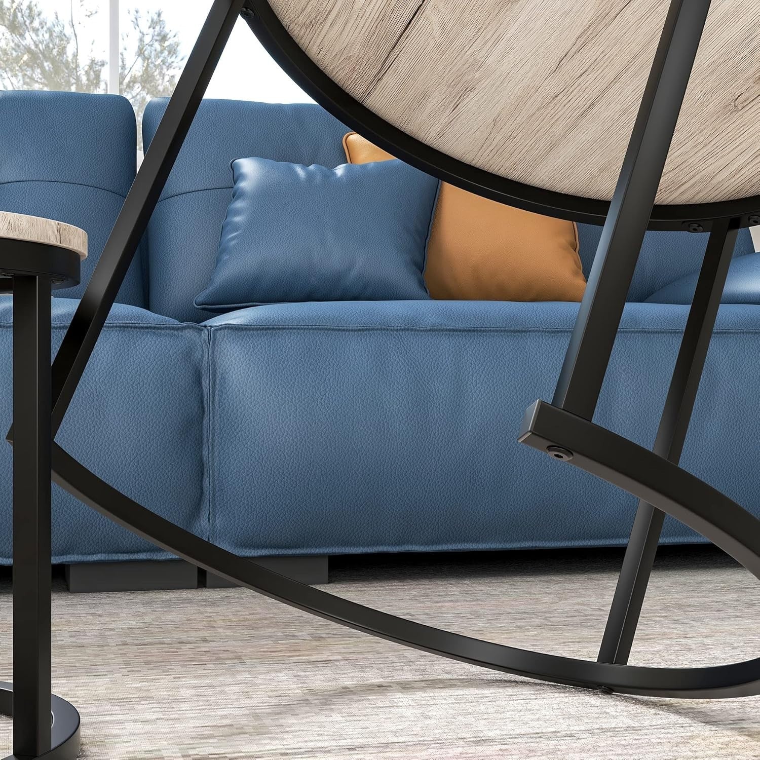 Nested Round Coffee Table Set of 2, Natural Oak Wood Finish, Space Saving Side E