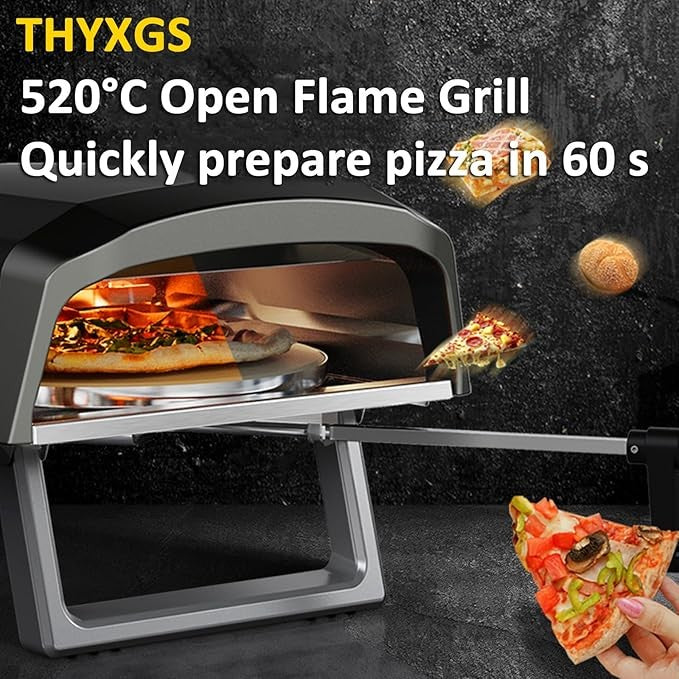 THYXGS 12” Portable Gas Pizza Oven | 520°C Outdoor Pizza Maker with Foldable