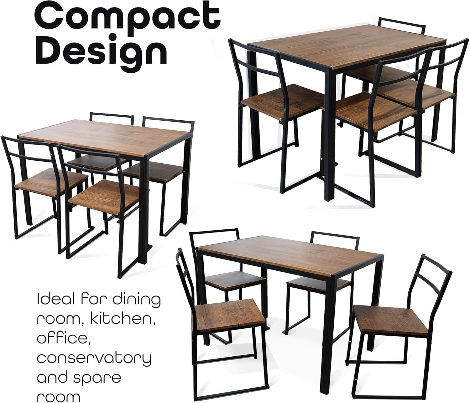 5-Piece Dining Table & Chairs Set with Storage Shelf, Modern Metal Dining Set