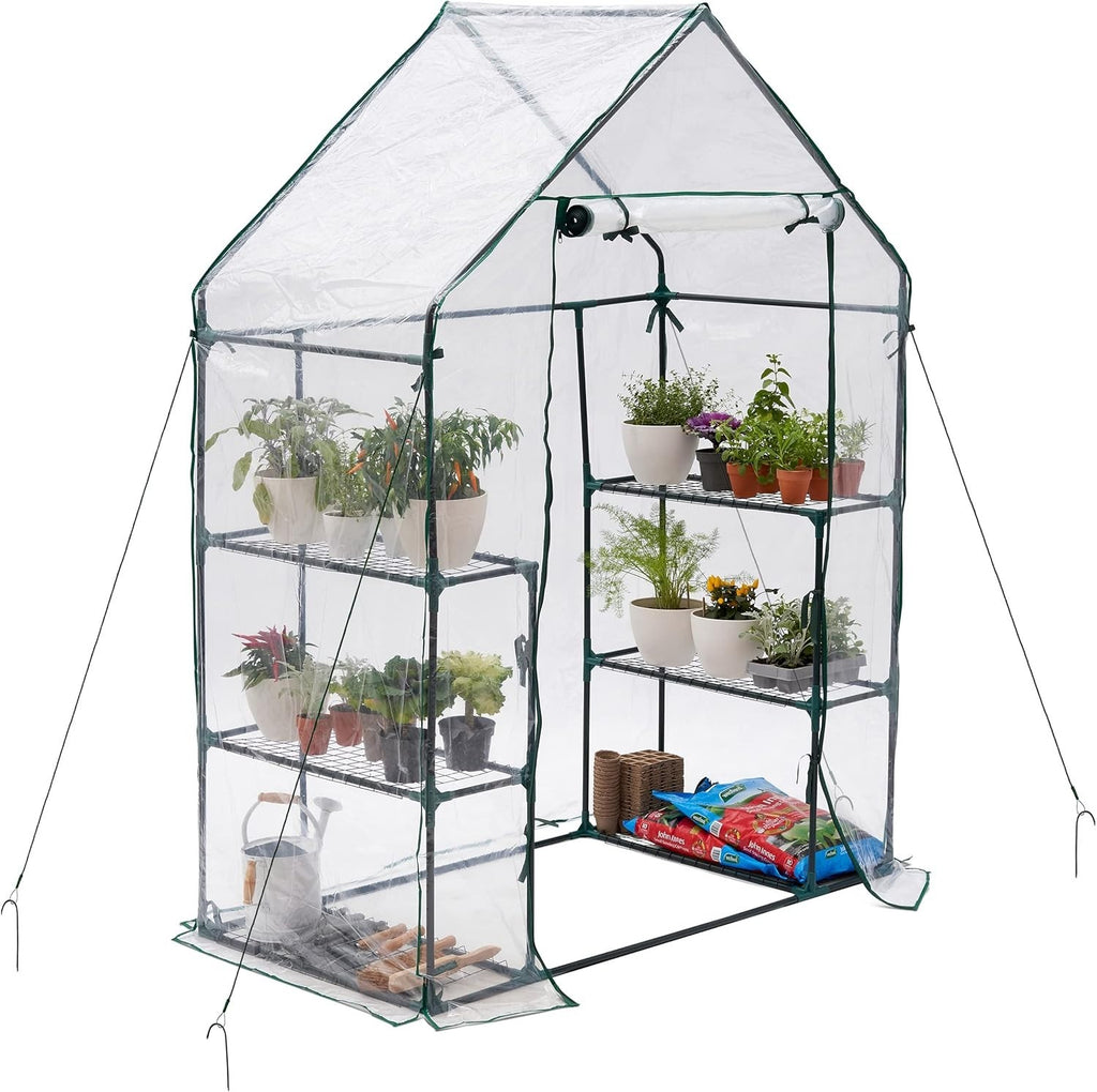 6 Tier Walk-In Greenhouse with Clear PVC Cover | Sturdy Steel Frame