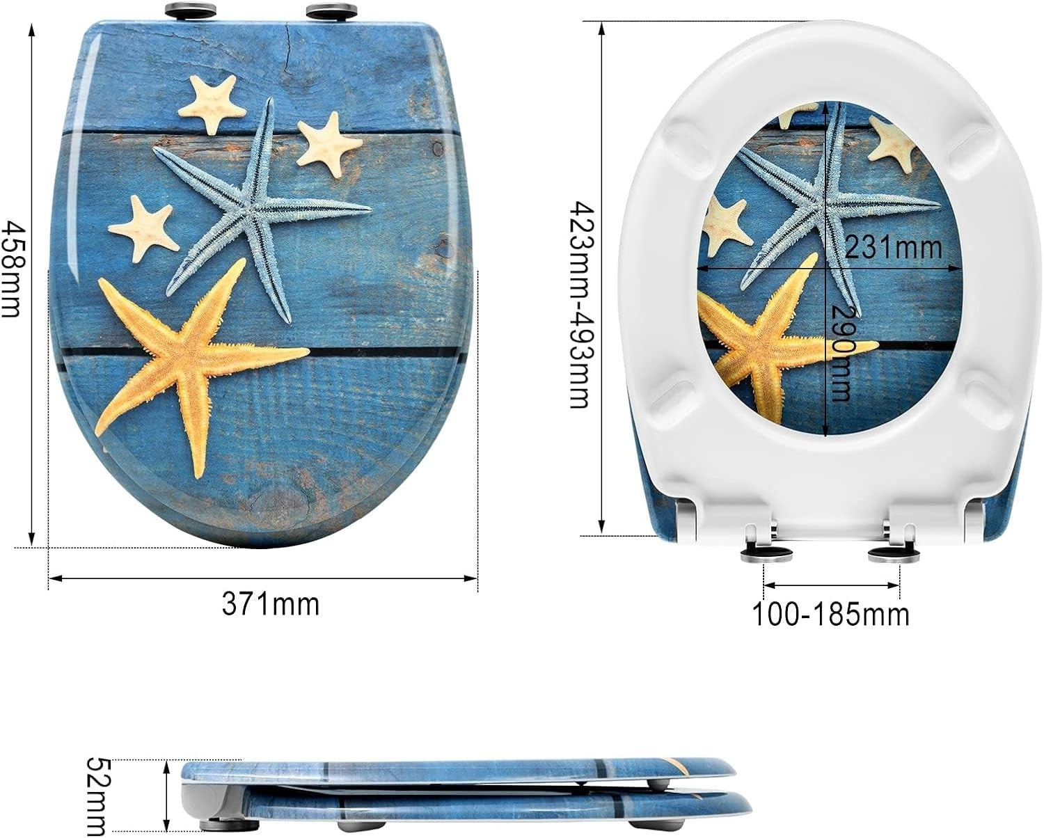 Toilet Seat Quick Release O-Shape Duroplast Starfish 45x37cm