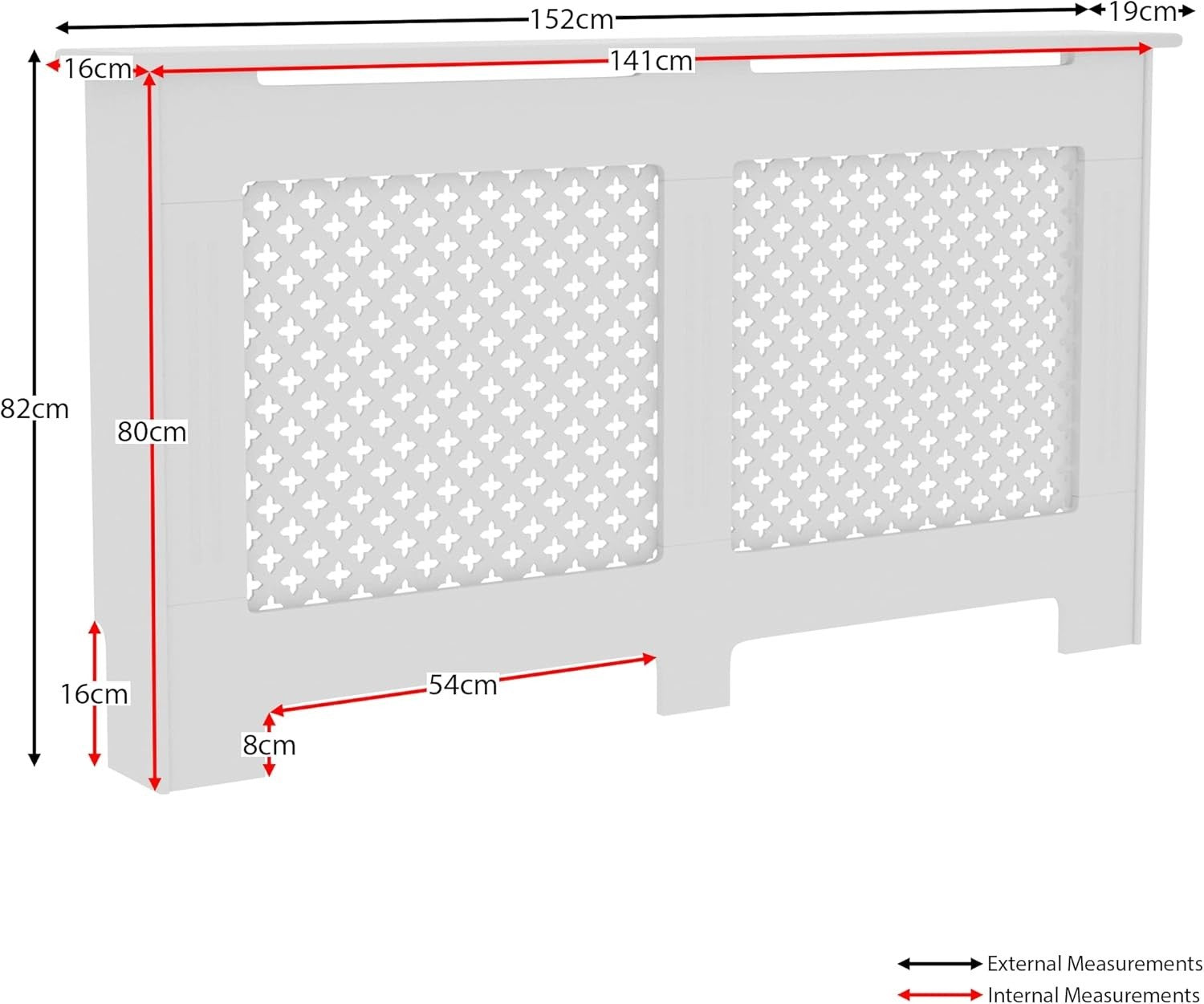 Large White Radiator Cover | Traditional Cross Pattern MDF Cabinet