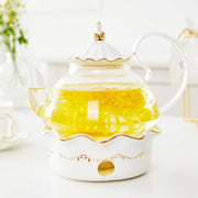 Luxury Blooming Tea Pot Set 1.2L Warmer Infuser Gold Trim Gift
