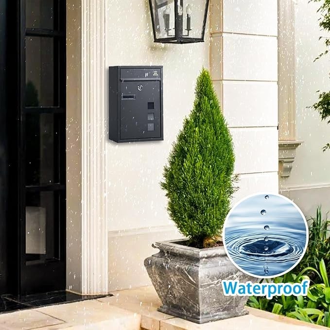 Lockable Wall Mounted Mailbox Outdoor Post Box Waterproof Steel 8.5x21.5x32cm