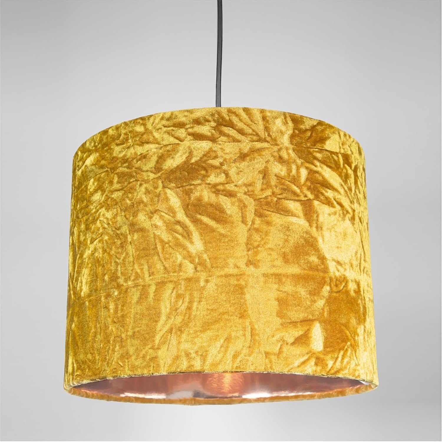 Ochre Mustard Crushed Velvet Drum Lampshade 20cm Copper Inner