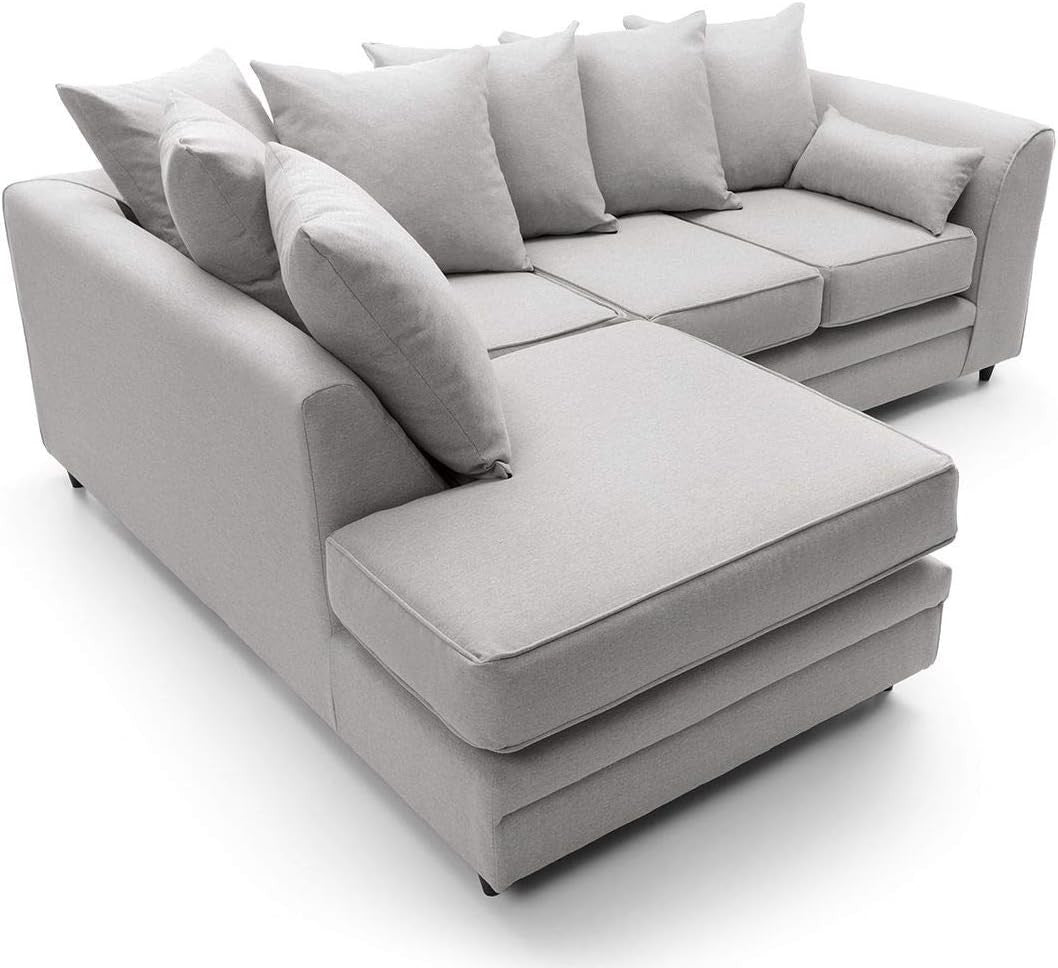 L Shape 3 Seater Corner Sofa Light Grey Brushed Cotton Cushions Durable