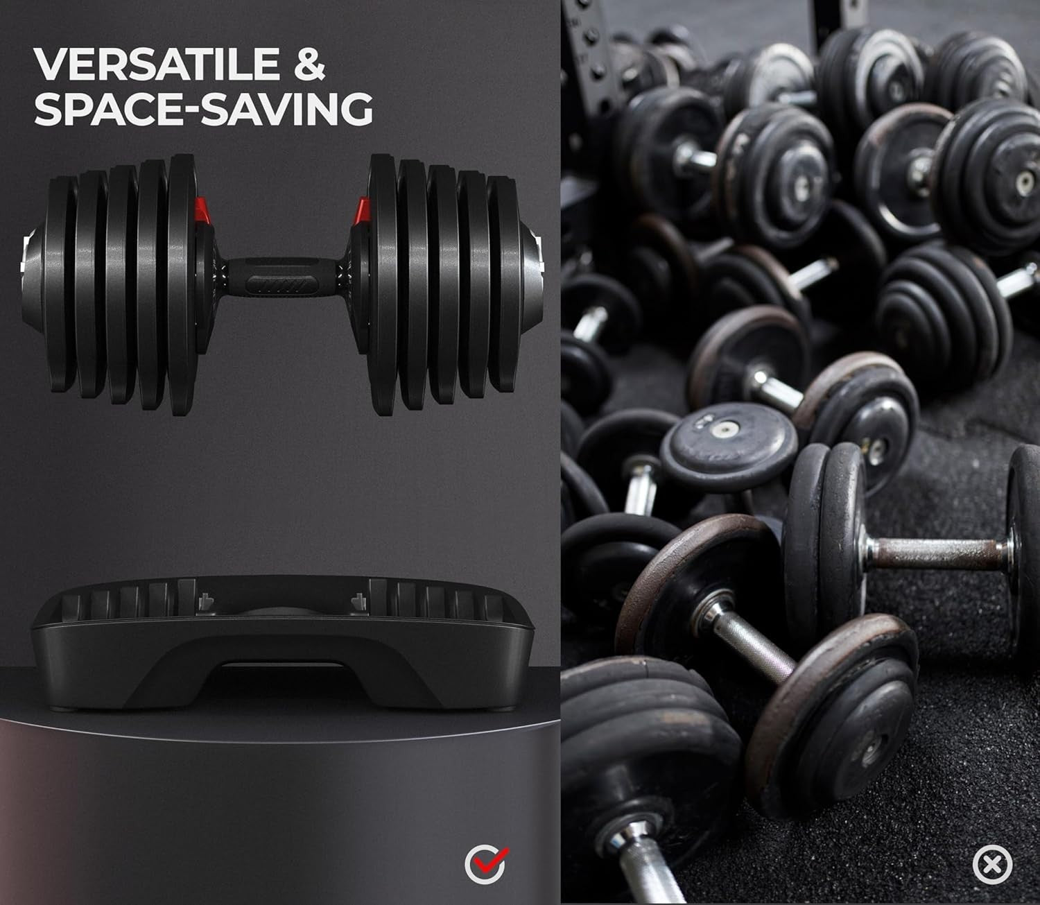 40kg Adjustable Dumbbell Pair 16-in-1 One-Hand Dial Space-Saving Gym