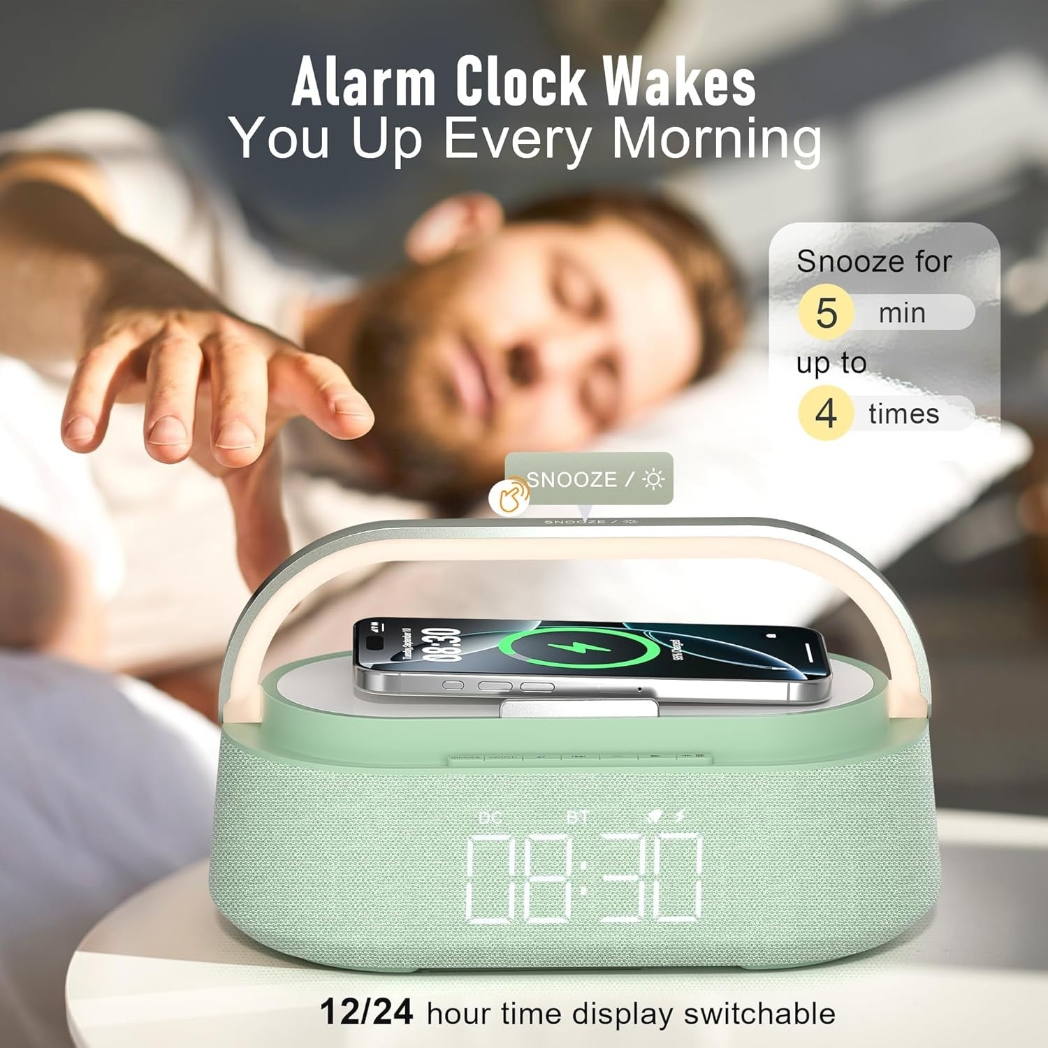 Bluetooth Speaker Wireless Charger FM Radio LED Night Light Alarm Clock