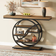 Industrial Console Table with Circle Base, 5-Tier Shelf, Narrow Entryway Decor