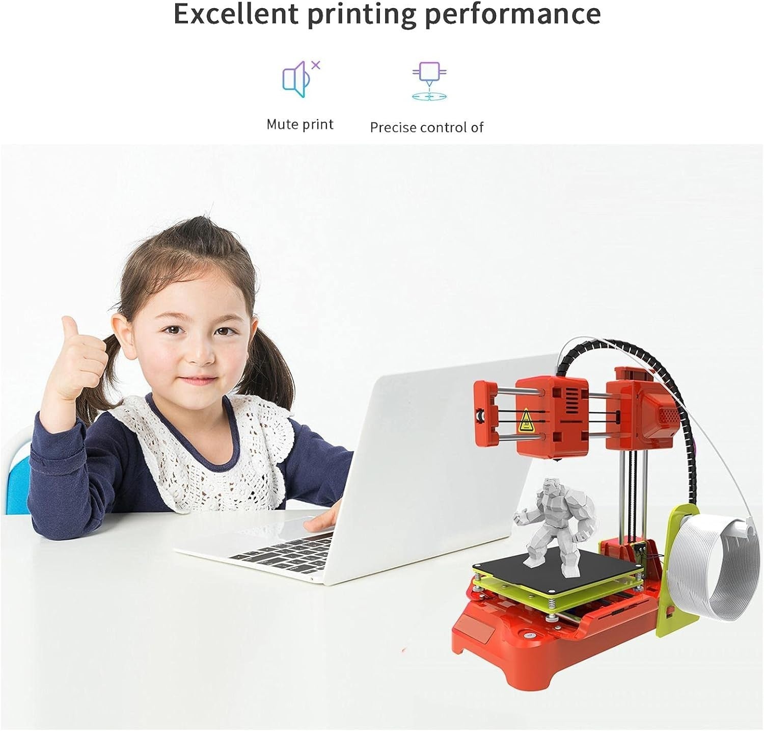 Mini 3D Printer for Kids Beginners Quiet Desktop PLA Easy Use