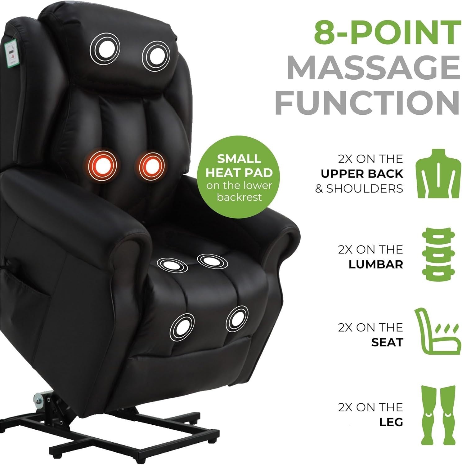 Dual Motor Lift Recliner Chair Heat Massage Leather Riser Mobility Support Black
