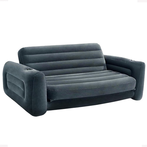 Queen Inflatable Sofa Bed 2-in-1 Air Grey Mattress Waterproof Flocked Top