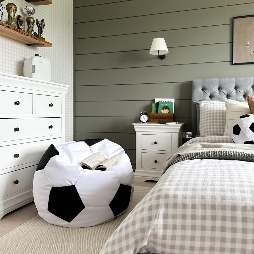Kids Football Beanbag Chair with Footstool, Durable, Machine Washable, 60x80cm